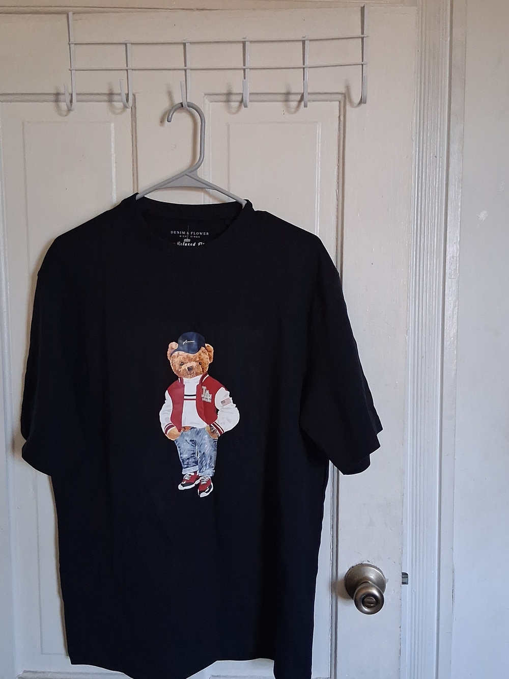 Black Tee with Teddy Bear Graphic
